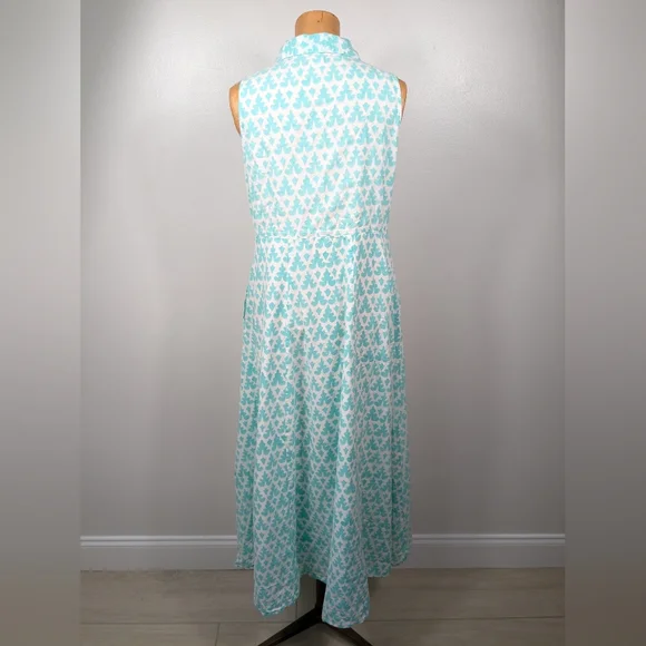 Livro Maxi Dress Womens Size Small Aqua White Boho Collared Button Front - Picture 2 of 14